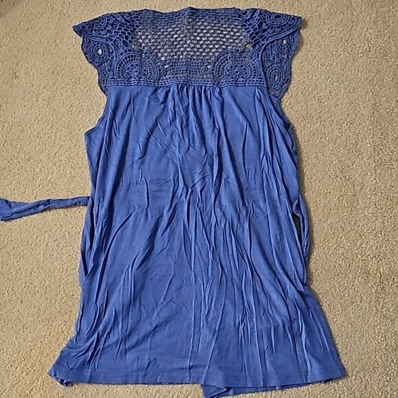 AmélieBoutik Women Crochet Lace Ruched Tie Back Sleeveless Top Blue L - Picture 11 of 11